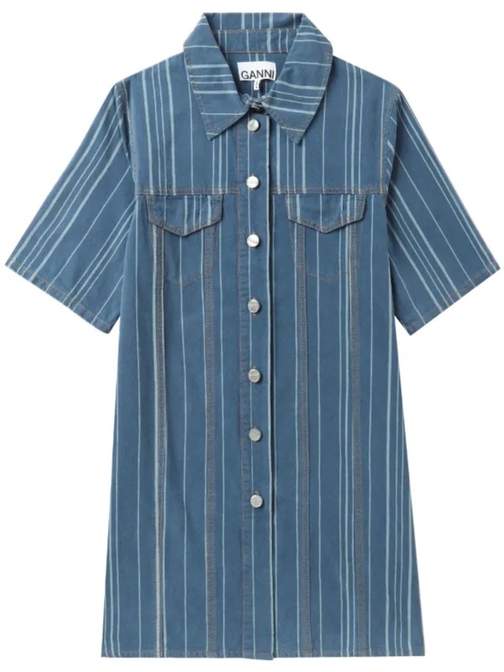 Ganni stripe-pattern denim mini dress
